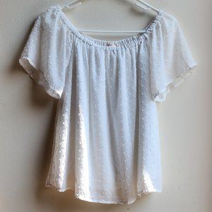 Francesca's Collections "Mi Ami" White Popcorn Stitch Semi-Sheer Blouse Size XS